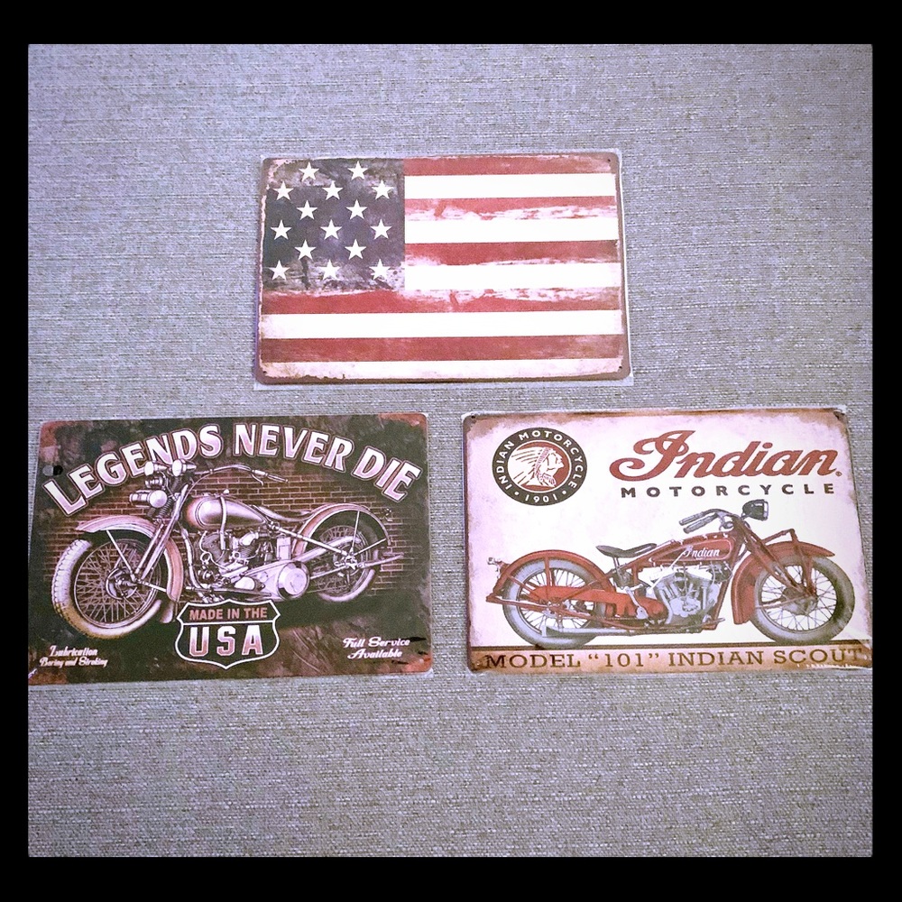 Indian Motorcycle American Flag Tin Sign Bundle